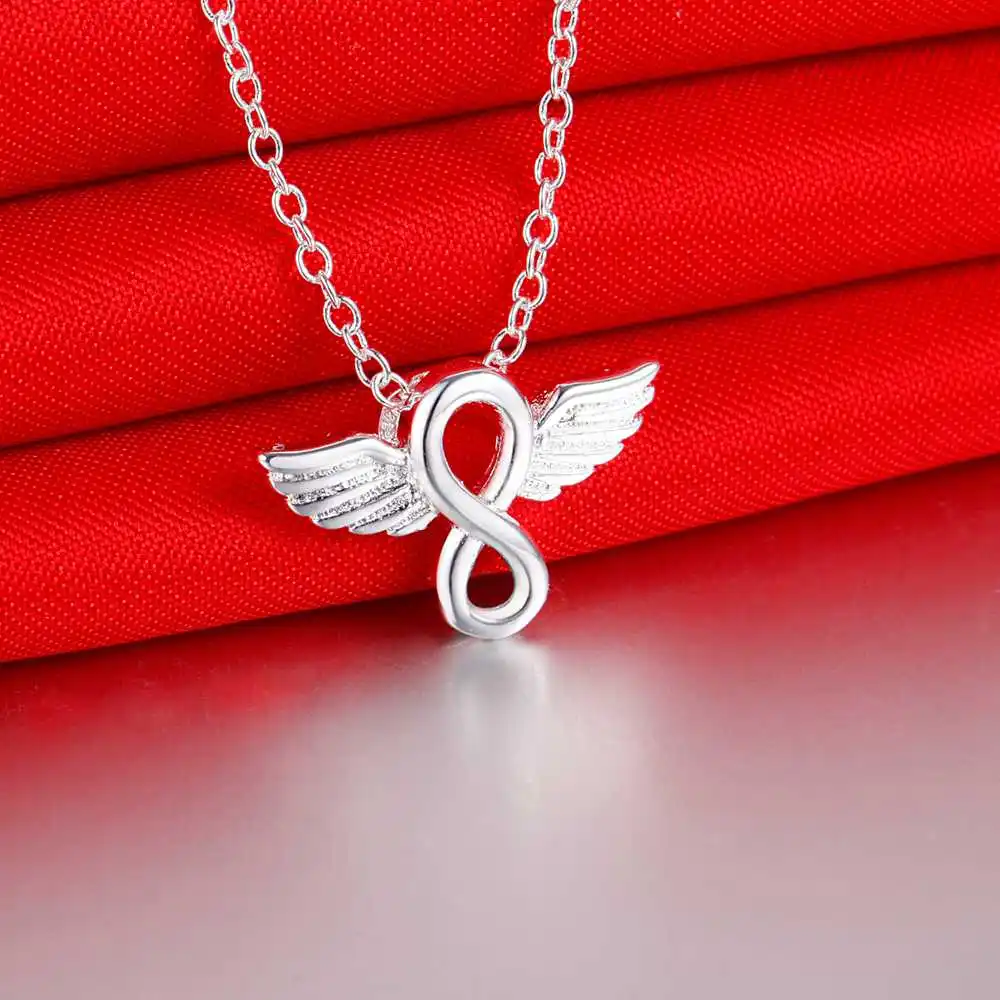 Дешевое ожерелье с подвеской в виде крыльев Ангела серебряного цвета женское