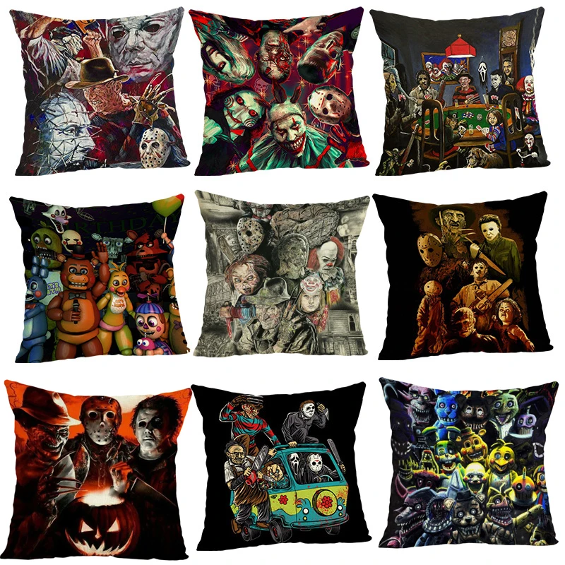 

Customized Cushion Cover Sofa Cushions Horror Movie Character Murderers Chucky Jason Friday Pillow Covers Home Decor