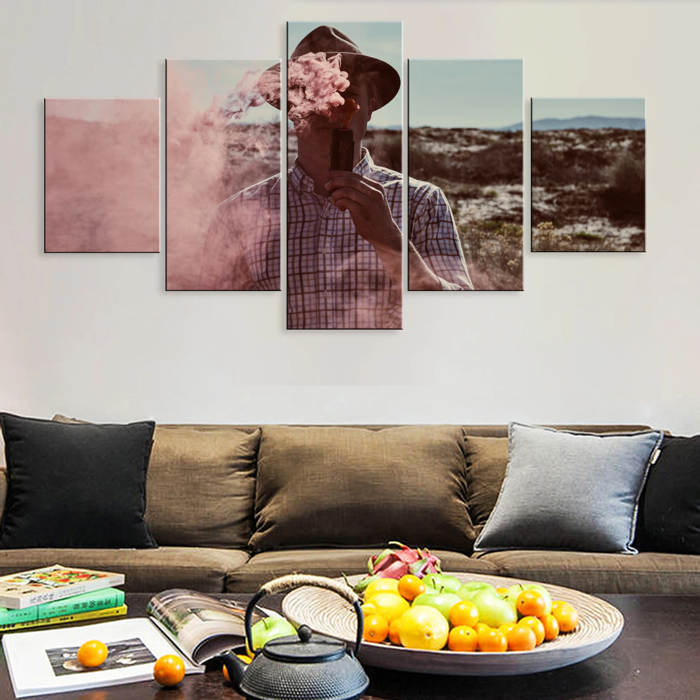 

Hd 5 Pieces Modular Poster Painting Canvas For Room Home Decor Framework People With Colored Smoke Bombs