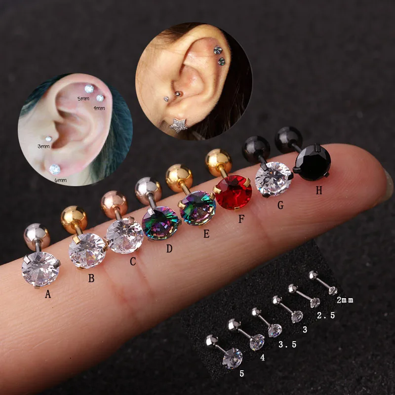 Sellsets 1 шт. 20 г унисекс из нержавеющей стали круглые радужные CZ Tragus Conch Rook Helix украшения для ушного пирсинга для мужчин и женщин