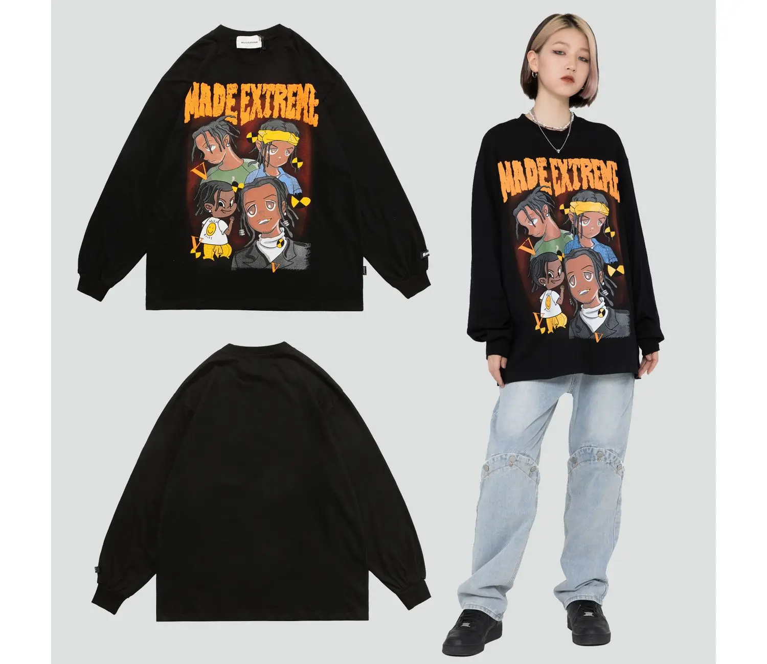 

Harajuku Tshirt Streetwear Anime Cartoon Hip Hop T-shirts Men Women Casual T Shirt Long Sleeve Loose Tshirt Autumn Tops Male