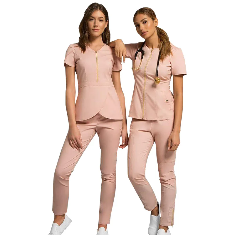 

Wholesales women wear stylish scrub suits hospital uniform pant suits solid color unisex operating uniform