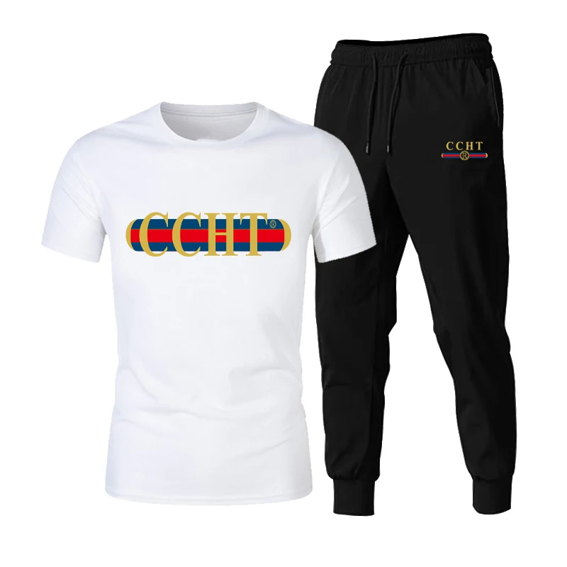 

2021 summer new men's fashion trend custom suit fashion printing sports short sleeve t shirt + sports pants casual sets