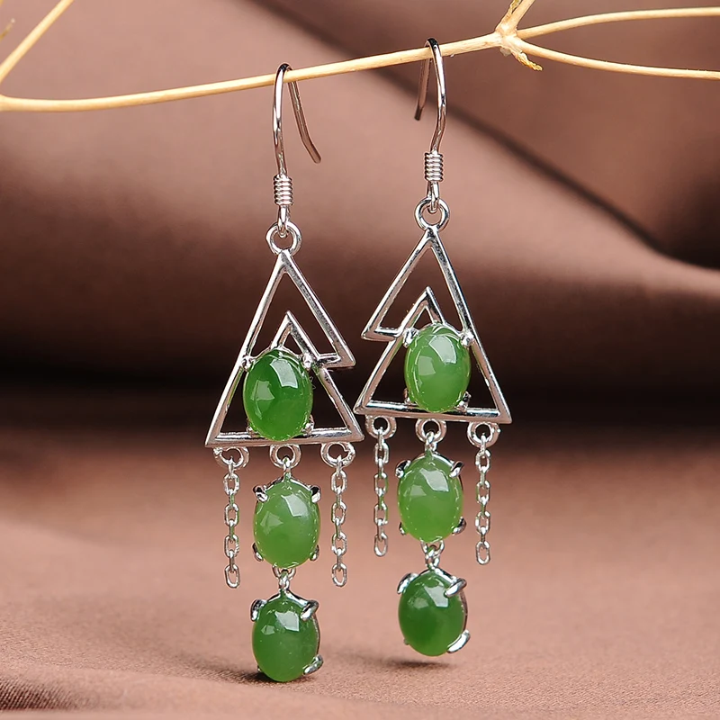 Серьги гвозди Anda Yu ear nails из серебра 925 пробы и серьги Tianyu натурального нефрита с