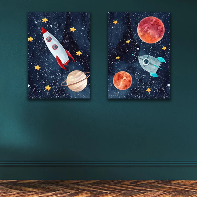 

Space Planet Rocket Astronaut Star Sun Moon Wall Art Canvas Painting Nordic Poster And Prints Wall Pictures Baby Kids Room Decor
