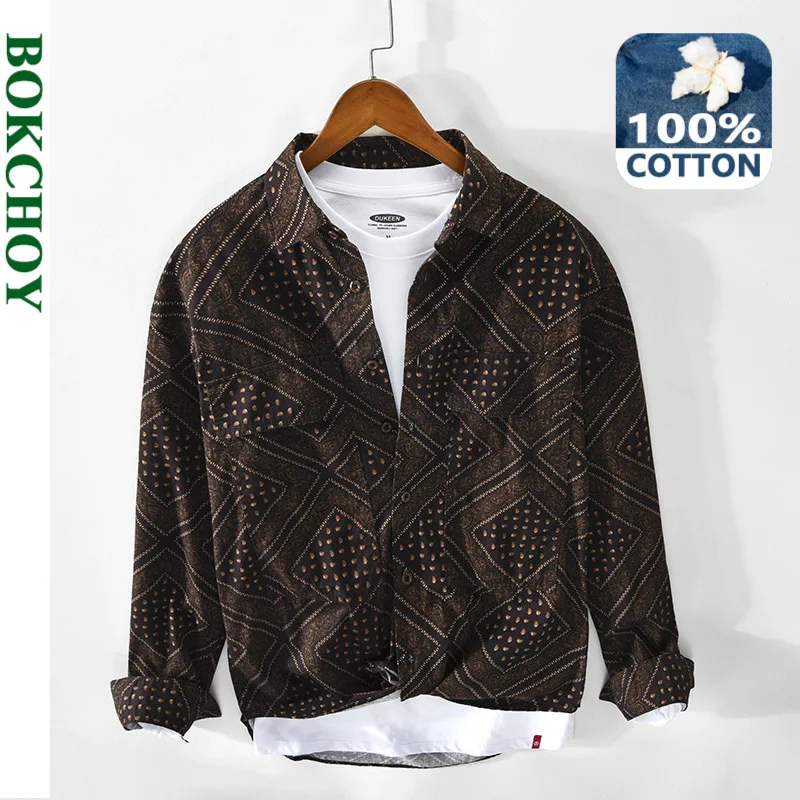 2021 Весна и лето новая мужская рубашка из чистого хлопка в богемном стиле с