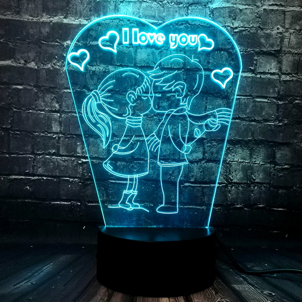 Романтический 3D светодиодный светильник с надписью «I LOVE YOU», лампа RGB, ночник, светильник для мальчика, поцелуя, девочки, стол для спальни, Декор, Подарочная бутафория для любимой девушки