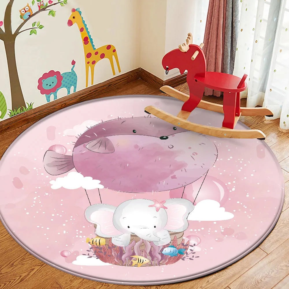 Cartoon Rug Kids Bedroom Cute Elephant Anima Carpet Soft Antislip Children Baby Play Crawling Game Mat Home Living Room Area Rug