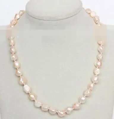 

natural bleb Baroque 17" 9-10mm pink Reborn keshi pearls necklace j10561