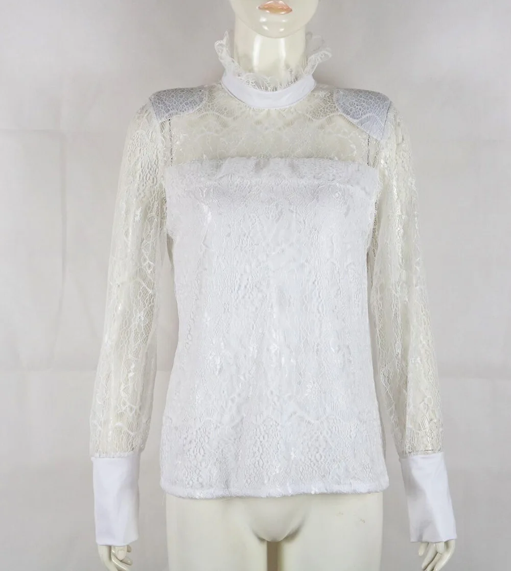 

Women Blouse Sexy Womens Top Shirt Top Female Ladies Clothing Lace Hollow Out Long Sleeve