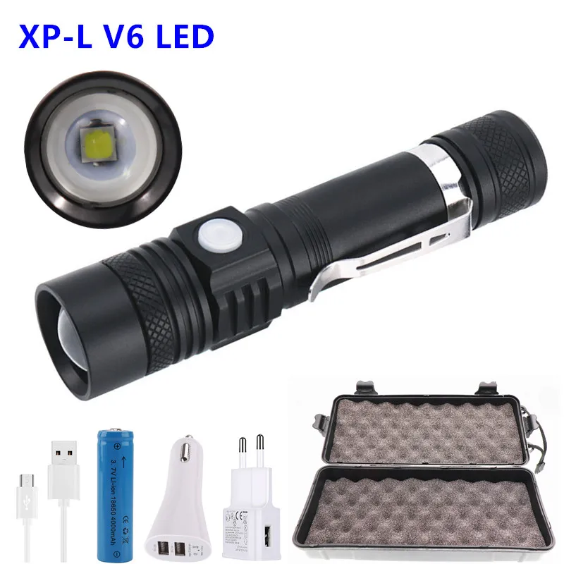 

Фонарик XP-L V6, светодиодный, Ультраяркий, водонепроницаемый, с функцией фокусировки, 3 режима работы, зарядка от USB