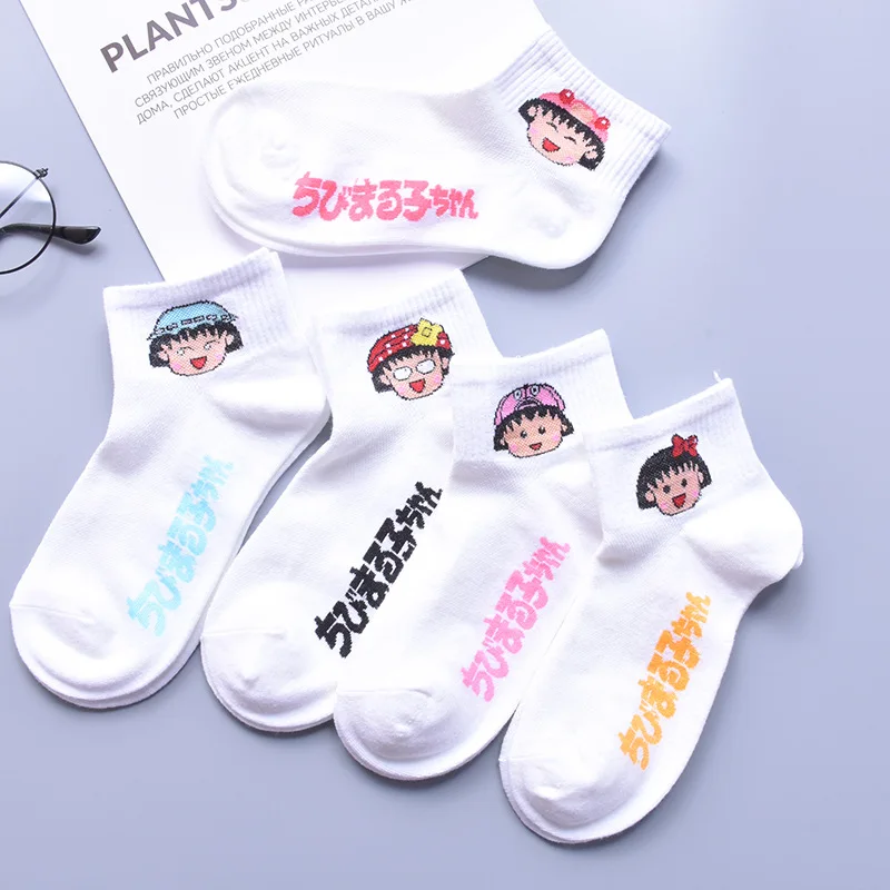10 шт. = 5 пар/лот милые Harajuku белые носки женские летние корейские Micky Mouse Chi bi Maruko