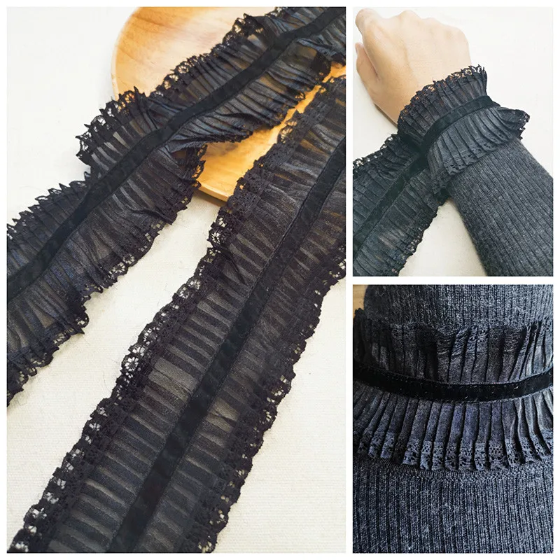 1 м черная симметричная органза плиссированная кружевная отделка сделай сам