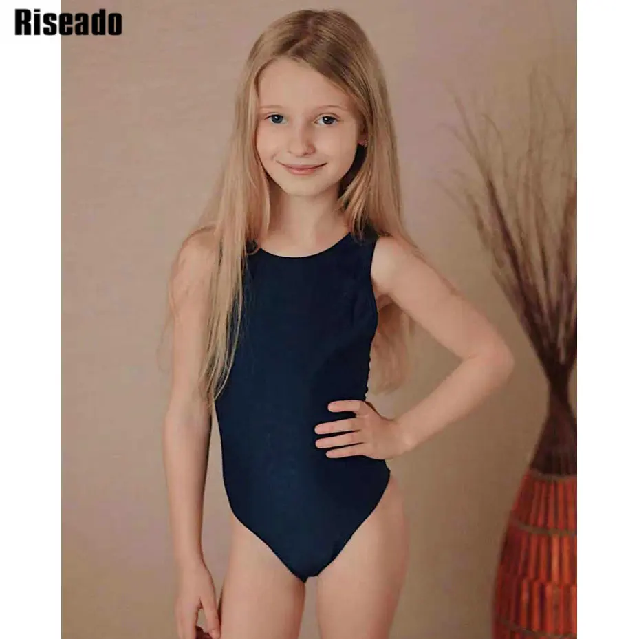 Riseado Solid Girls One Piece Swimsuit Sport Swimwear Competitive Children Bathing Suit Racer Back Swimming Suit Bodysuit