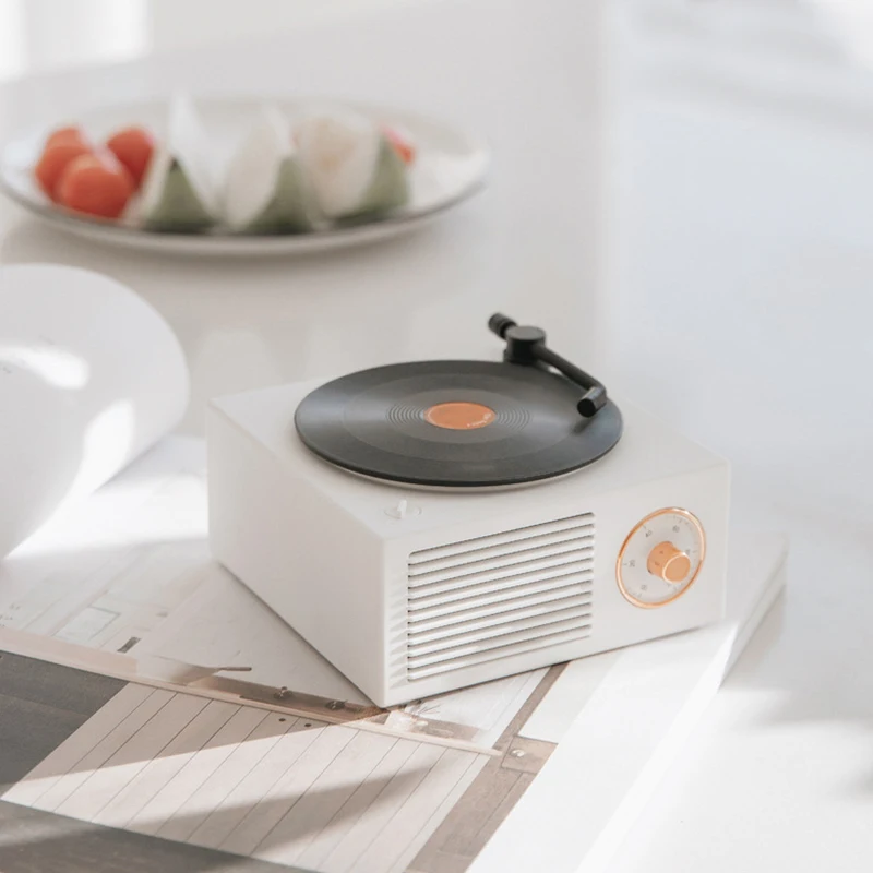 

Music Box Type Built-in Bluetooth Stereo Wireless Vintage Retro Microphone Speaker HIFI Aux Support Portable Record Player Shape