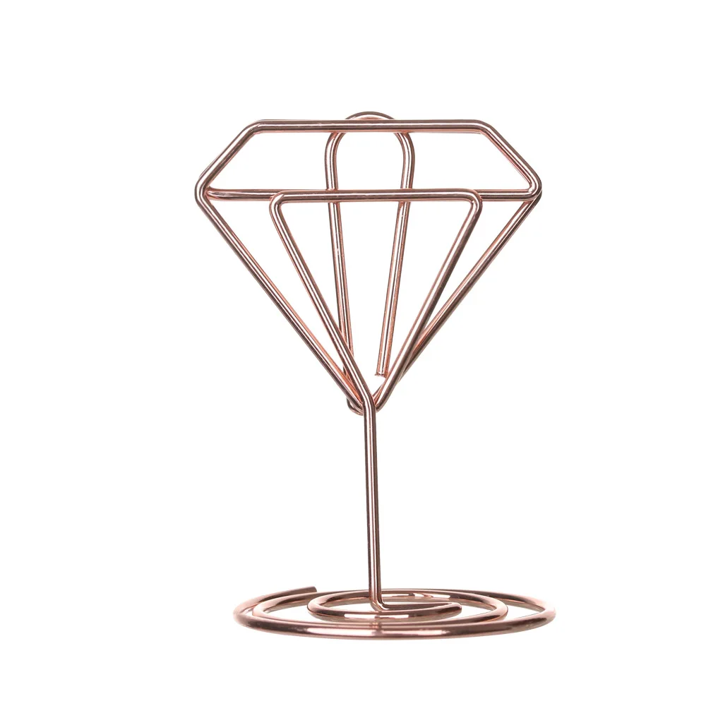 Diamond - rose gold 1 предмет красивые Свадебная вечеринка настольное украшение металлический держатель карточки с именем гостя Романтический алмаз в форме сердца фото клип стол номер настольной подставкой - Цвет: Diamond - rose gold