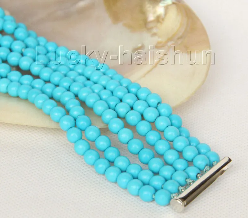 

8" 6row 6mm round sky-blue turquoises beads Strand bracelet magnet clasp j10000