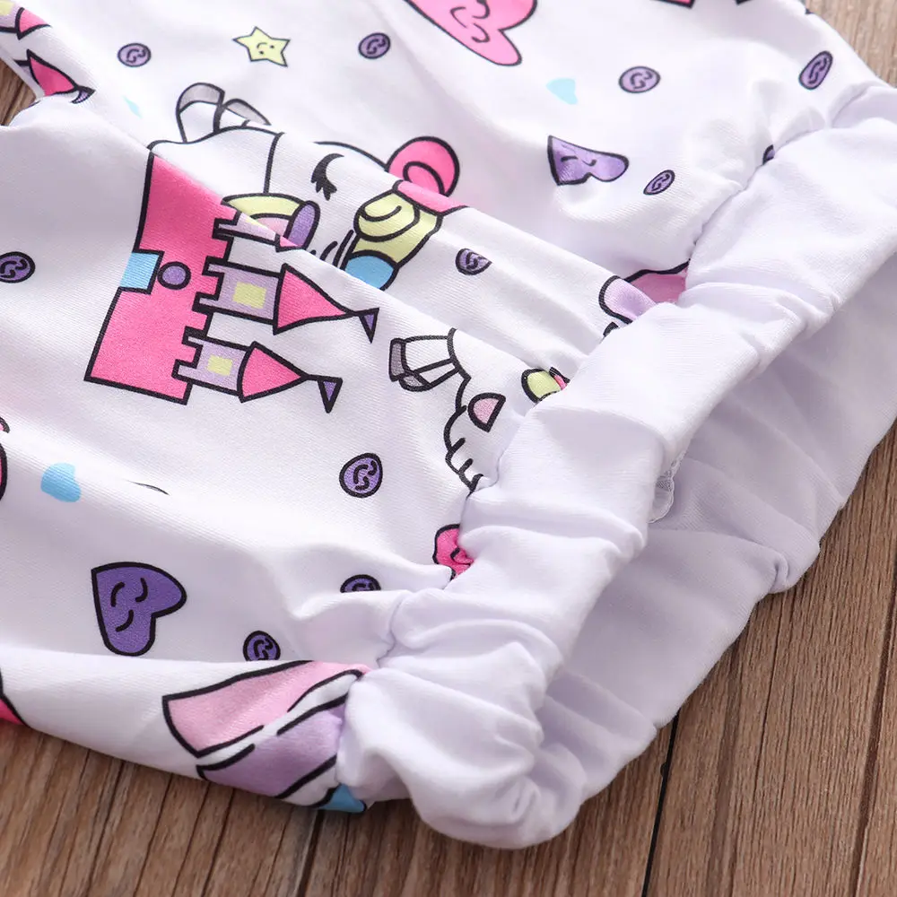 4Pcs Newborn Infant Baby Girls Clothes Set Long Sleeve Cotton Romper+Pegasus Star Castle Pants+Headband+Hat Toddler Clothing