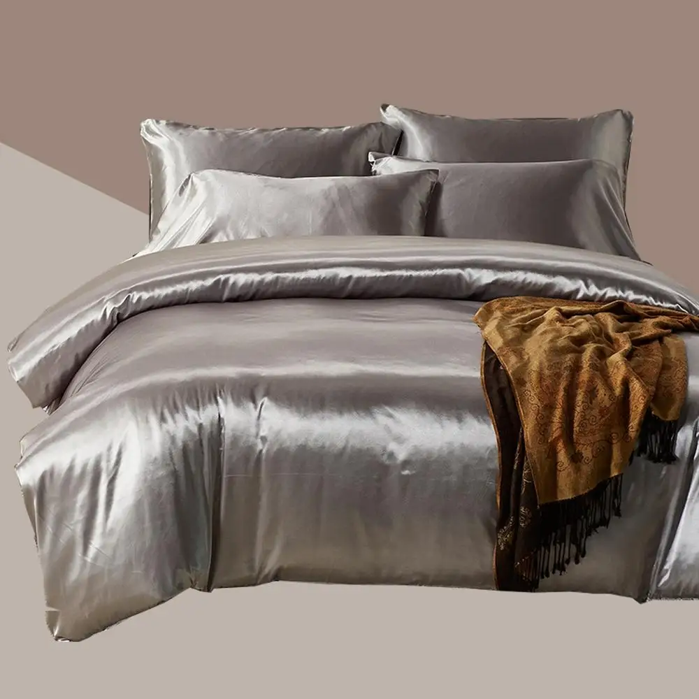 Серый комплект постельного белья из сатина и шелка роскошная кровать