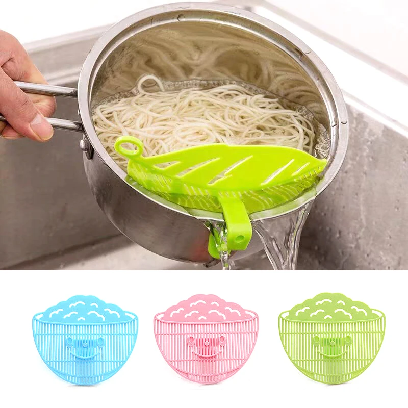 

Smiley Leaf Shaped Rice Wash Filter Gadget Spaghetti Beans Colanders Strainers Kitchen Accessories Fruit Vegetable Cleaning Tool