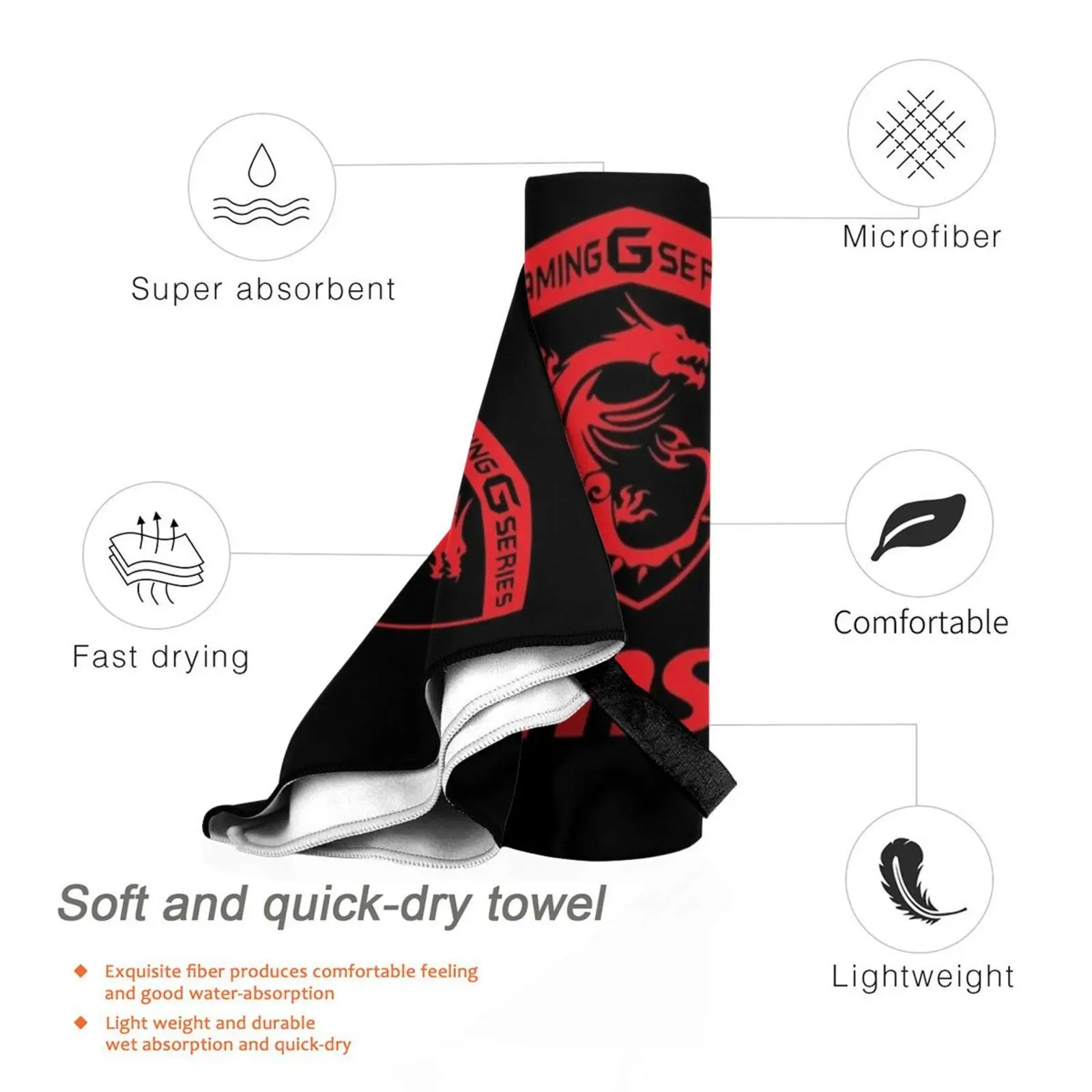 Серия Msi Gaming прозрачное красное быстросохнущее полотенце с логотипом