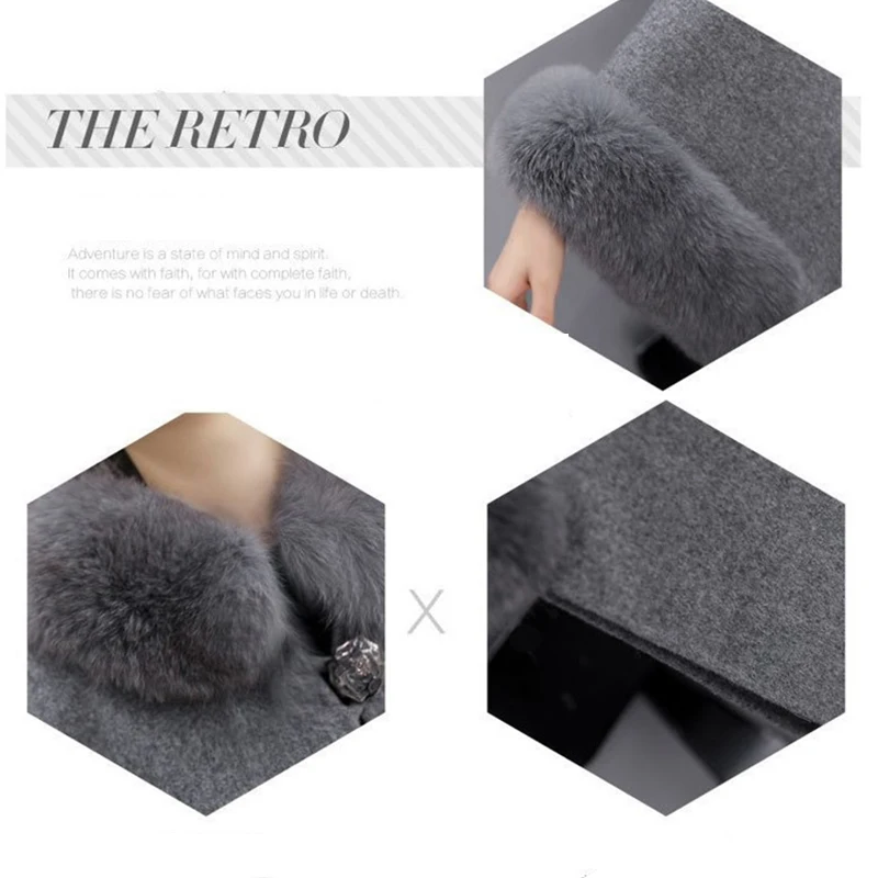 

Pregnant woman Winter Wool Cloak Cape Coat new Christmas Fashion Flare Sleeve Faux Fox Fur Collar Poncho Long Overcoat