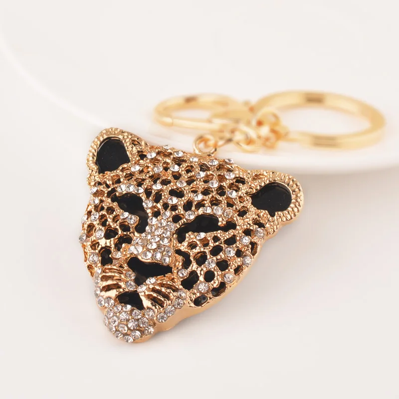 

Animal Panther Cute Leopard Head Rhinestone Keyring Charm Pendant Purse Bag Key Ring Chain Keychain Gift for Women