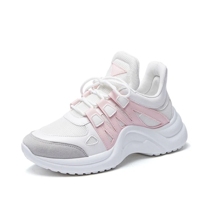 pink MCCKLE Dad/женские кроссовки из дышащего сетчатого материала; женские модные кроссовки на шнуровке; женская Вулканизированная обувь на платформе; большие размеры 35-43 - Цвет: pink
