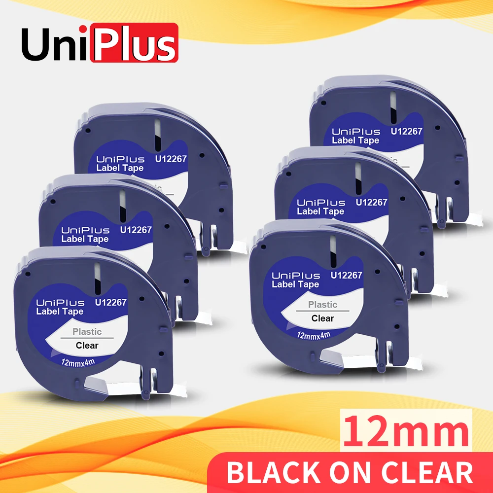 UniPlus 6PK совместимая наклейка с Dymo Printer Letratag лента для этикеток 12267 черная на