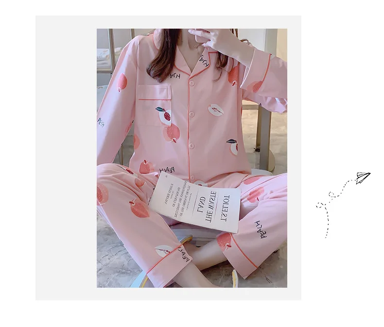 Пижамы для женщин с длинным рукавом в клетку в Корейском стиле розовый Kawaii пижамный комплект размера плюс женская домашняя одежда мягкая с отложным воротником