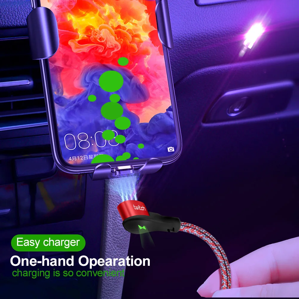 Магнитный кабель Twitch Micro USB Type-C 90 градусов для Samsung Xiaomi iphone магнитный быстрой