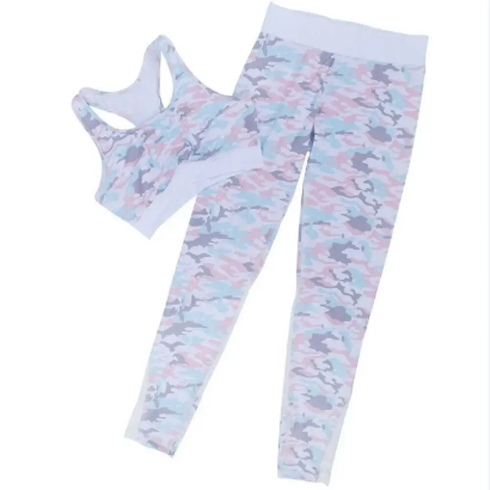 Camouflage 1 Women's Sport Gym Yoga Vest Bra Sports Jog Legging Pants Outfit Wear Set 2 Piece - Цвет: Camouflage 1