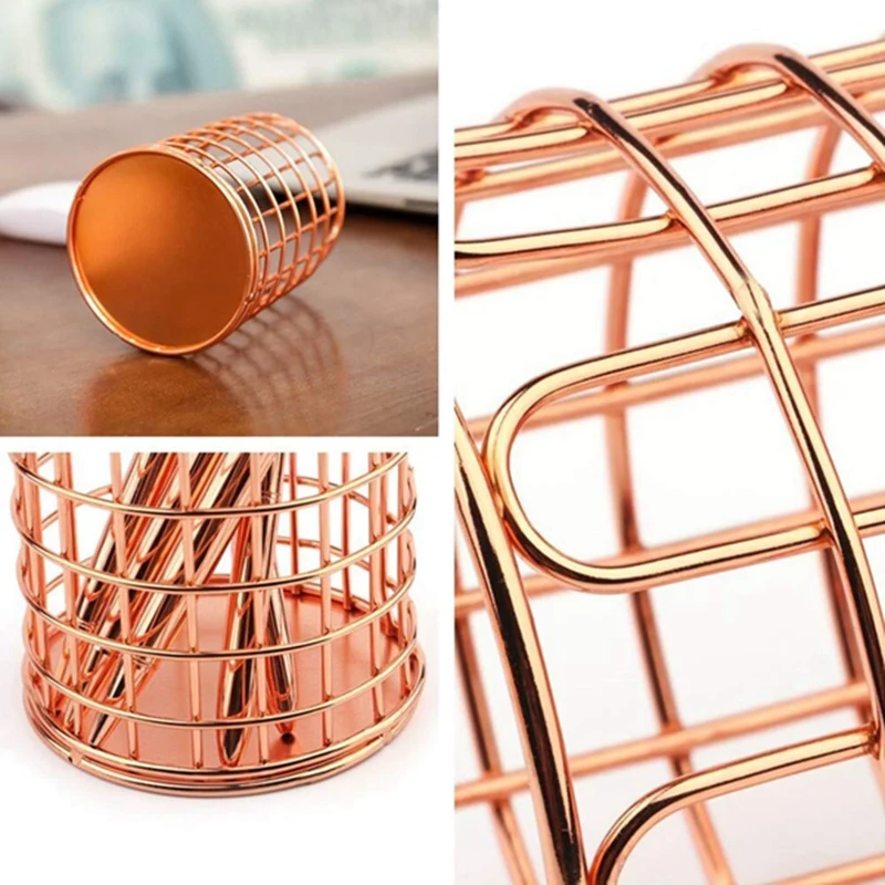 Wrought Iron Pen Holder Nordic Simple Desktop Rose Gold Arched Storage Basket Plating |