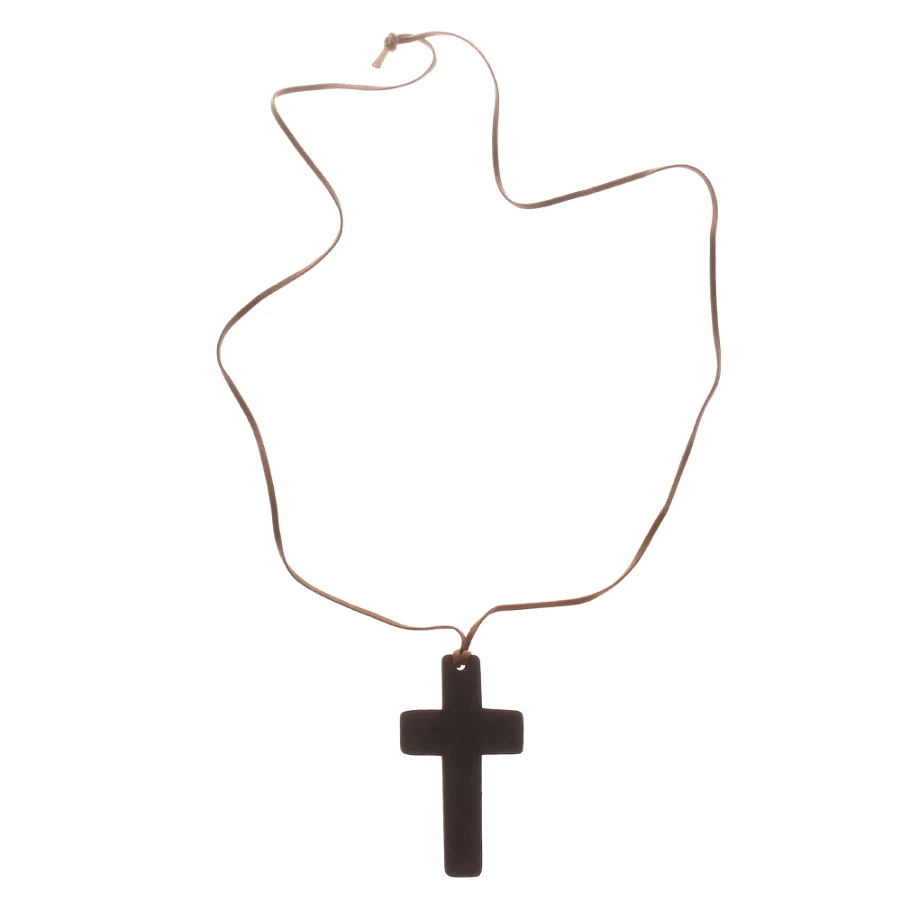 

New Retro Men Women Brown Retro Plate Cross Pendant Christian Religious Wooden Wood Necklace Adjustable Leather Cord Jewelry