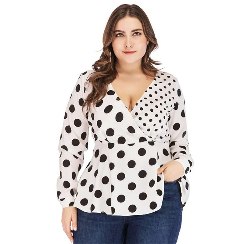 Женские топы и блузки размера плюс с длинным рукавом Лоскутная Блузка Осенняя v