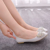 crystal queen elegant fashion women ballet shoes bling bow tie pointed toe lady shiny big size