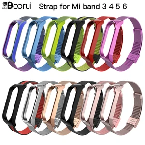 Металлический ремешок BOORUI для Xiaomi Mi Band 3, 4, стальной mi band 4, металлический магнитный Миланский mi band 3, металлический ремешок, умные аксессуары
