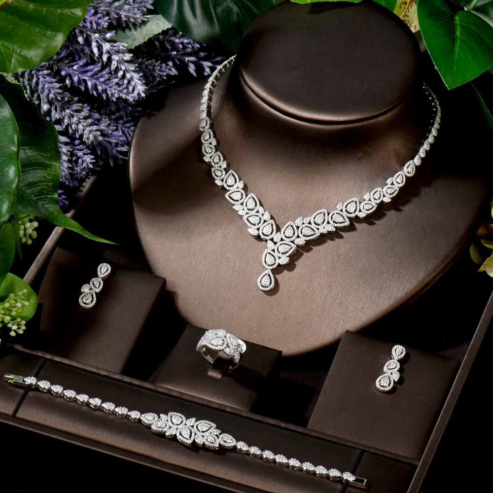 HIBRIDE сверкающий CZ свадебный комплект ювелирных изделий 4 шт. Женские аксессуары