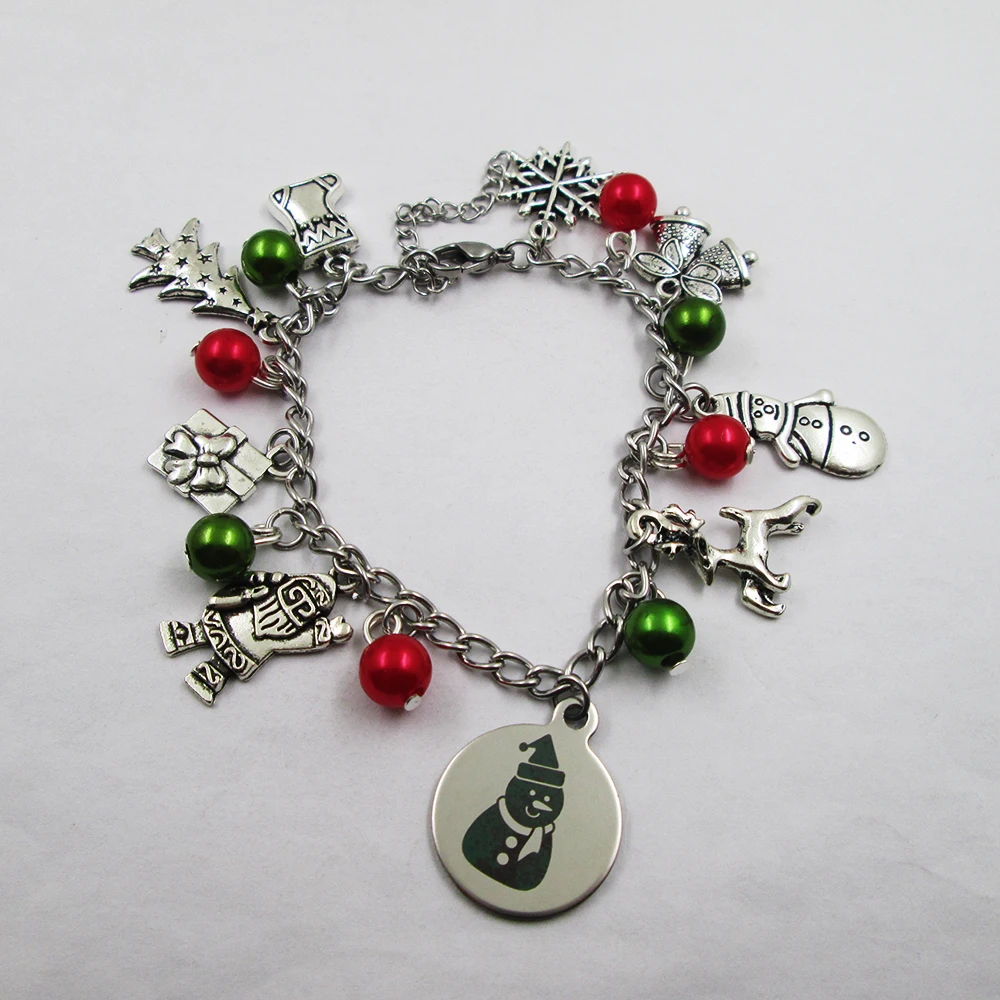

snowman christmas theme leather stainless steel chain bracelets gift presents
