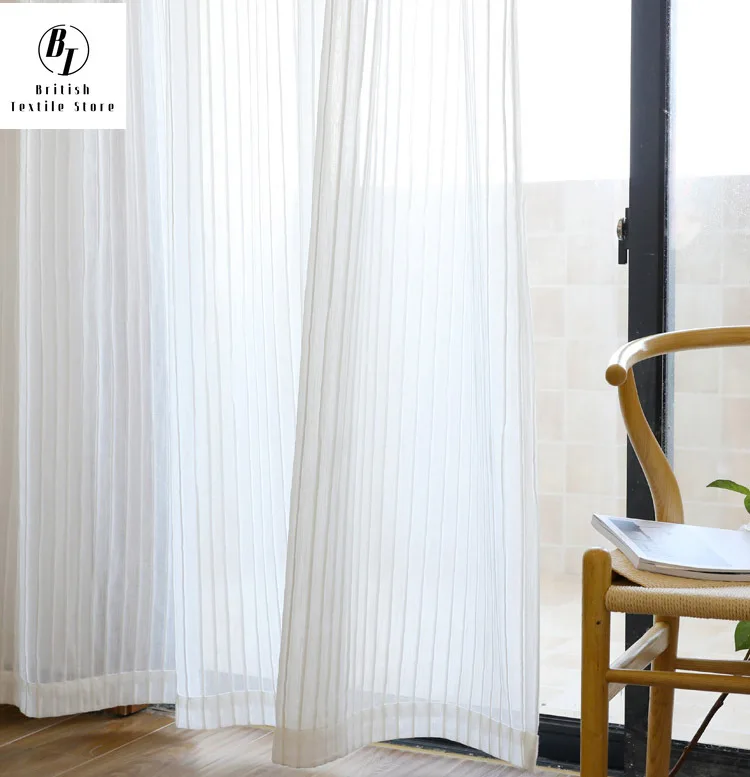 

Simple and Modern Nordic Style White Gauze Korean Style Cotton and Linen Striped Screen Curtain for Living Room Bedroom