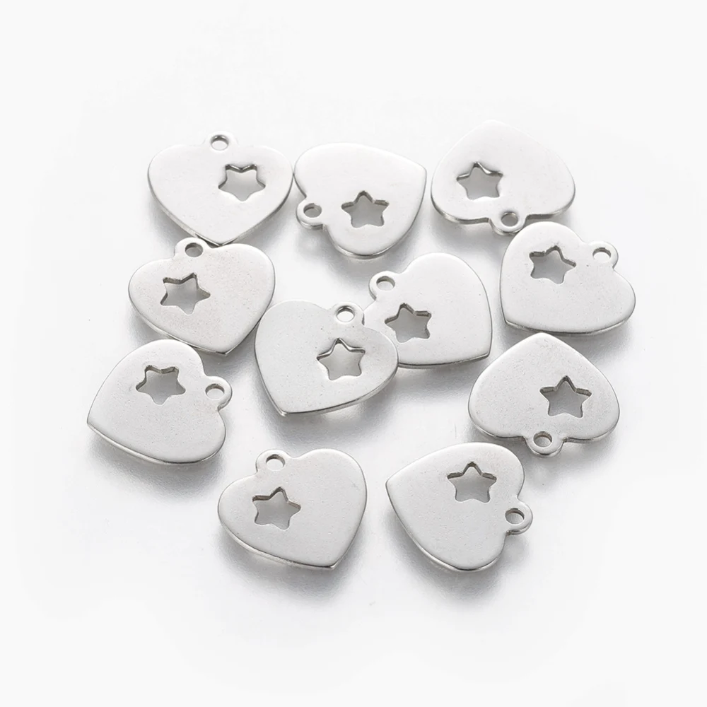 

30pcs 304 Stainless Steel Charms Heart with Star for Female Fashion bracelets Earring jewelry making Decor,Stainless Steel Color