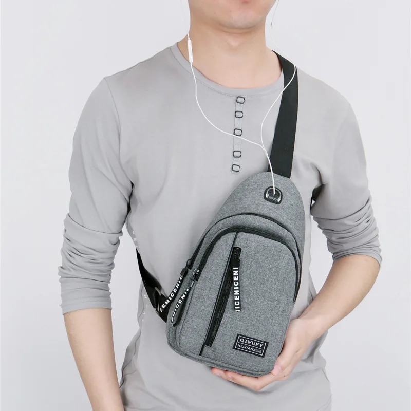 Chest Bag Men's Shoulder Canvas Men Crossbody Casual Headphone |