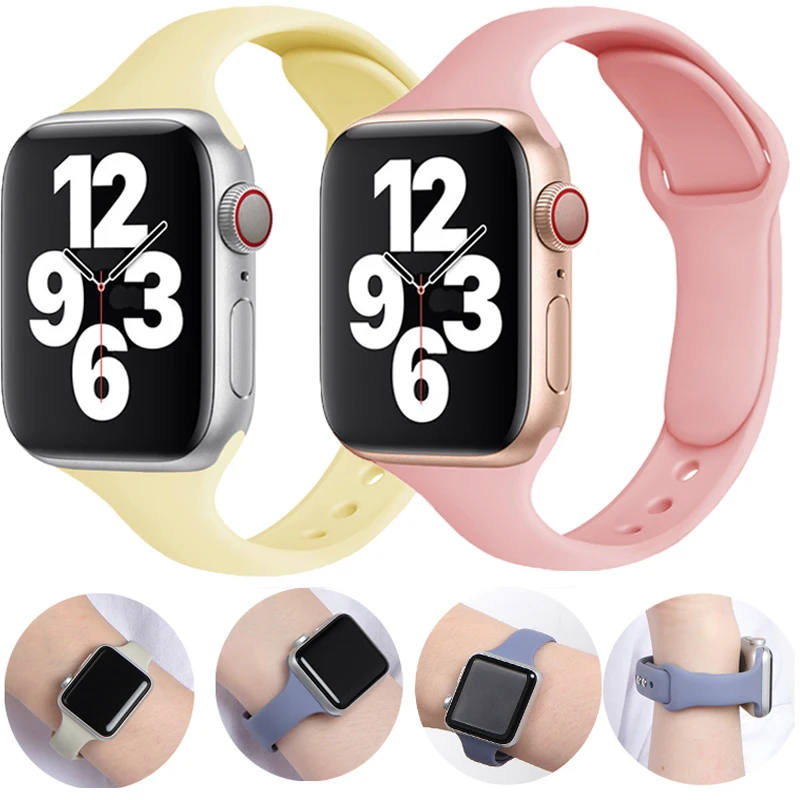 

Slim Strap for Apple Watch band 44/40/42/38mm Women's liquid Silicone Sports Fashion watchband correa bracelet iWatch series 6 5