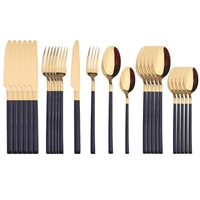 24pcs tableware set black gold fork spoon knife cutlery stainless steel upscale dinnerware specular light luxury silverware