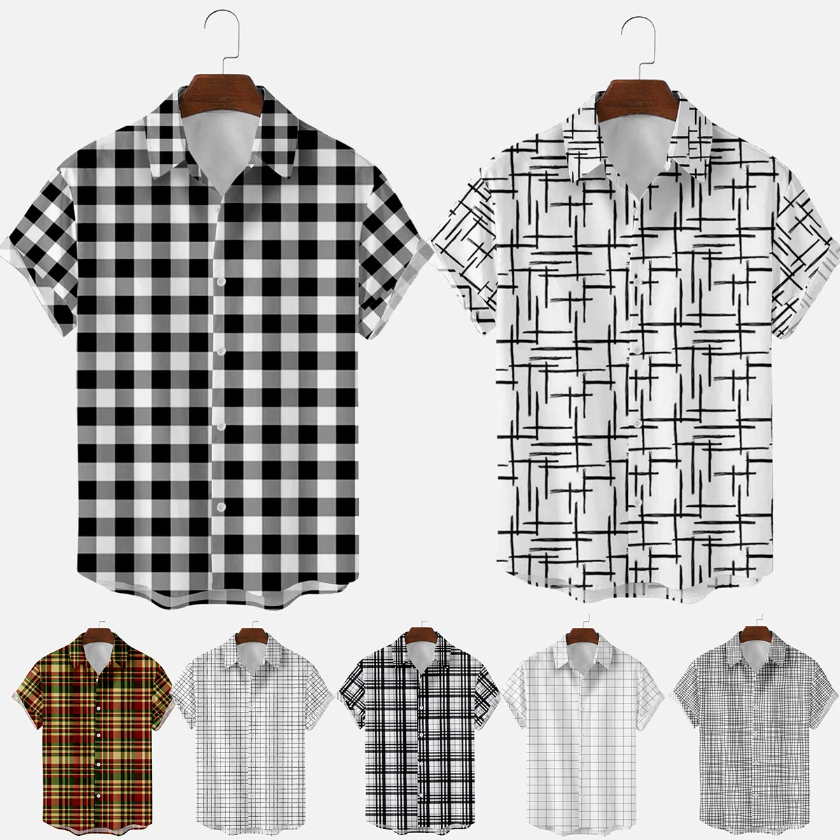 

Новинка 2021, мужские рубашки в клетку Bababuy с коротким рукавом, Летние Гавайские праздничные повседневные рубашки на пуговицах, пляжные Топы