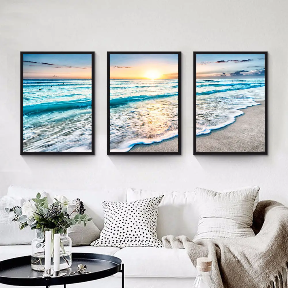 Комплект из 3 предметов Скандинавская Картина на холсте восход солнца пляжная