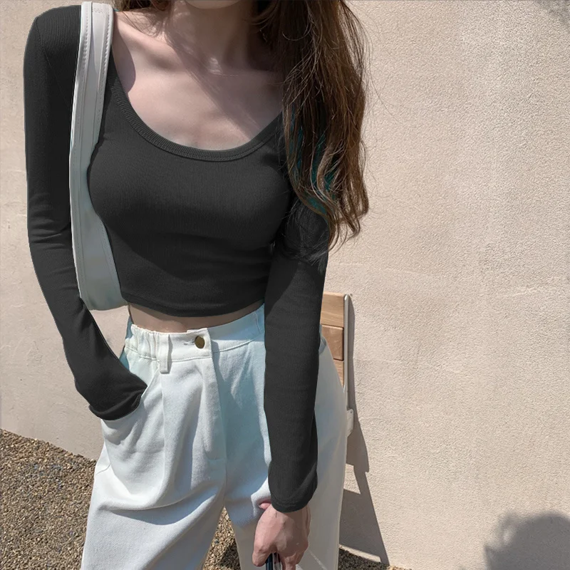 

Женская футболка с длинным рукавом, свободный облегающий Топ, весна 2021