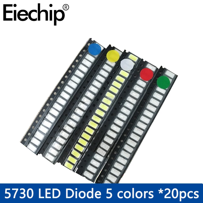 100pcs/lot LED diodes Assorted kit 0603 0805 1206 1210 3528 5050 5730 SMD LED Red Yellow Green White Blue light emitting diode