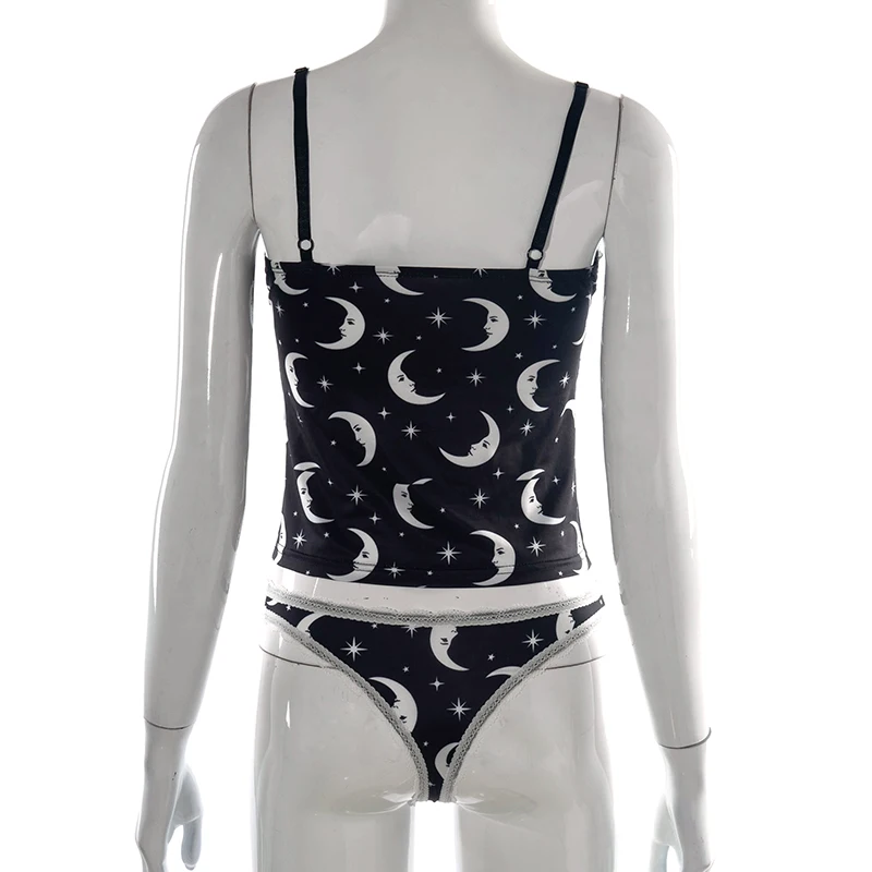 

Bomblook 2021 Y2K Kawaii Print Lace Edge Camisole Comfortale Shorts 2 Piece Matching Suits Summer Women Casual Home Clothing
