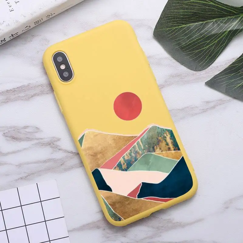 

Hand Painted Landscape pattern Phone Case Candy Color for iPhone 6 7 8 11 12 s mini pro X XS XR MAX Plus